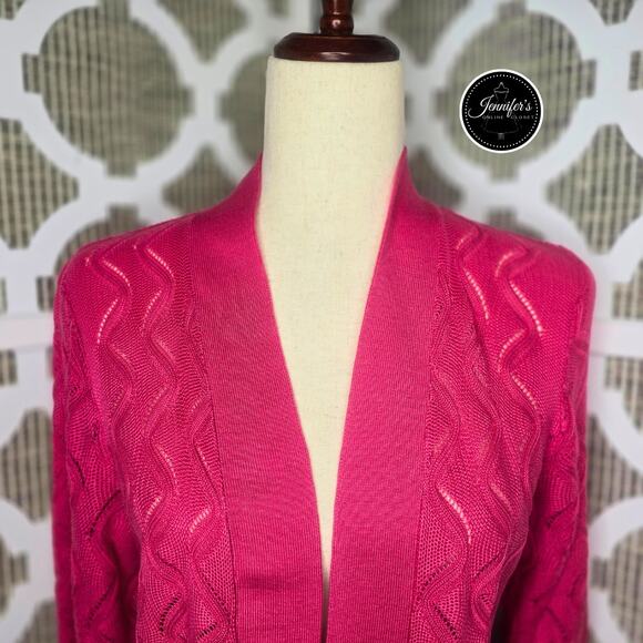 89th & Madison Pink Zig Zag Open Weave Cropped Open Cardigan Size Small - Picture 3 of 9